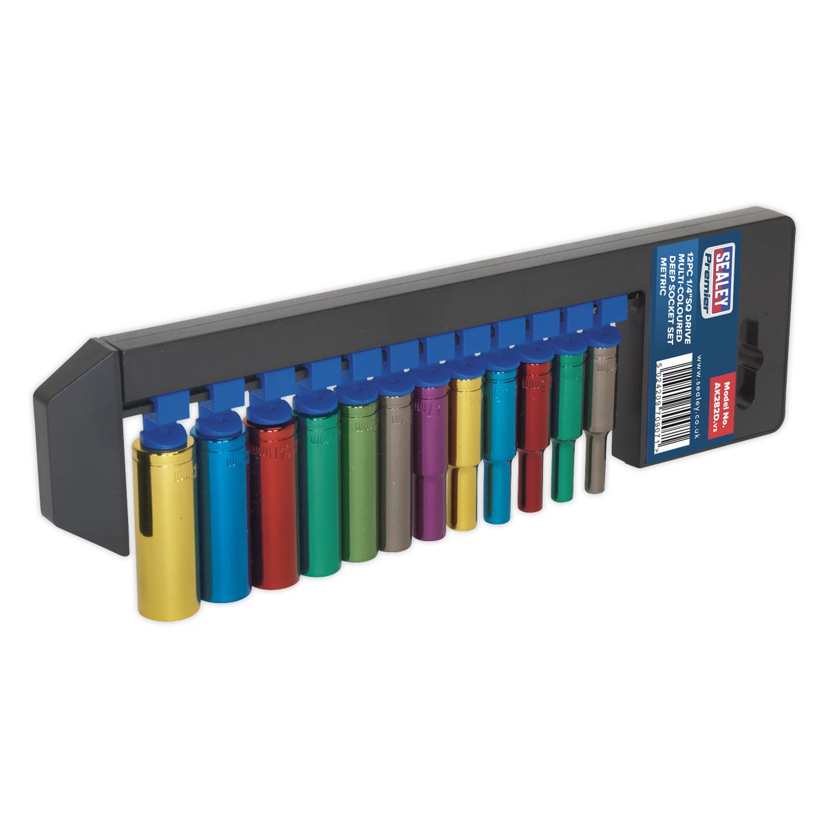 Sealey AK282D Multi-Coloured Socket Set 12pc 1/4"Sq Drive Deep WallDrive® Metric Sealey