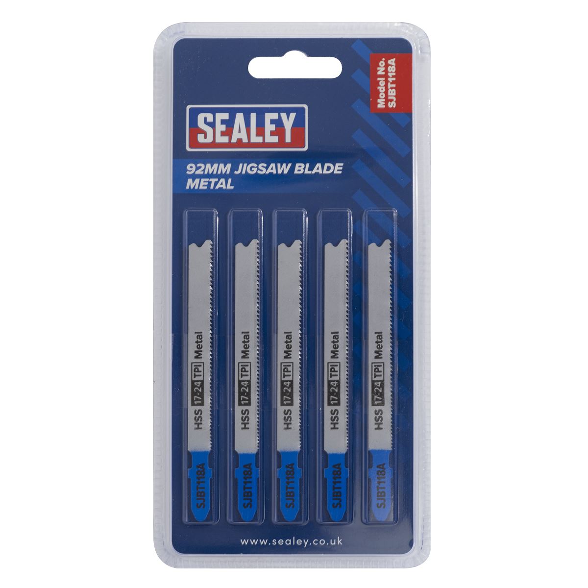 Sealey SJBT118A Jigsaw Blade Metal 92mm 17-24tpi - Pack of 5 Sealey