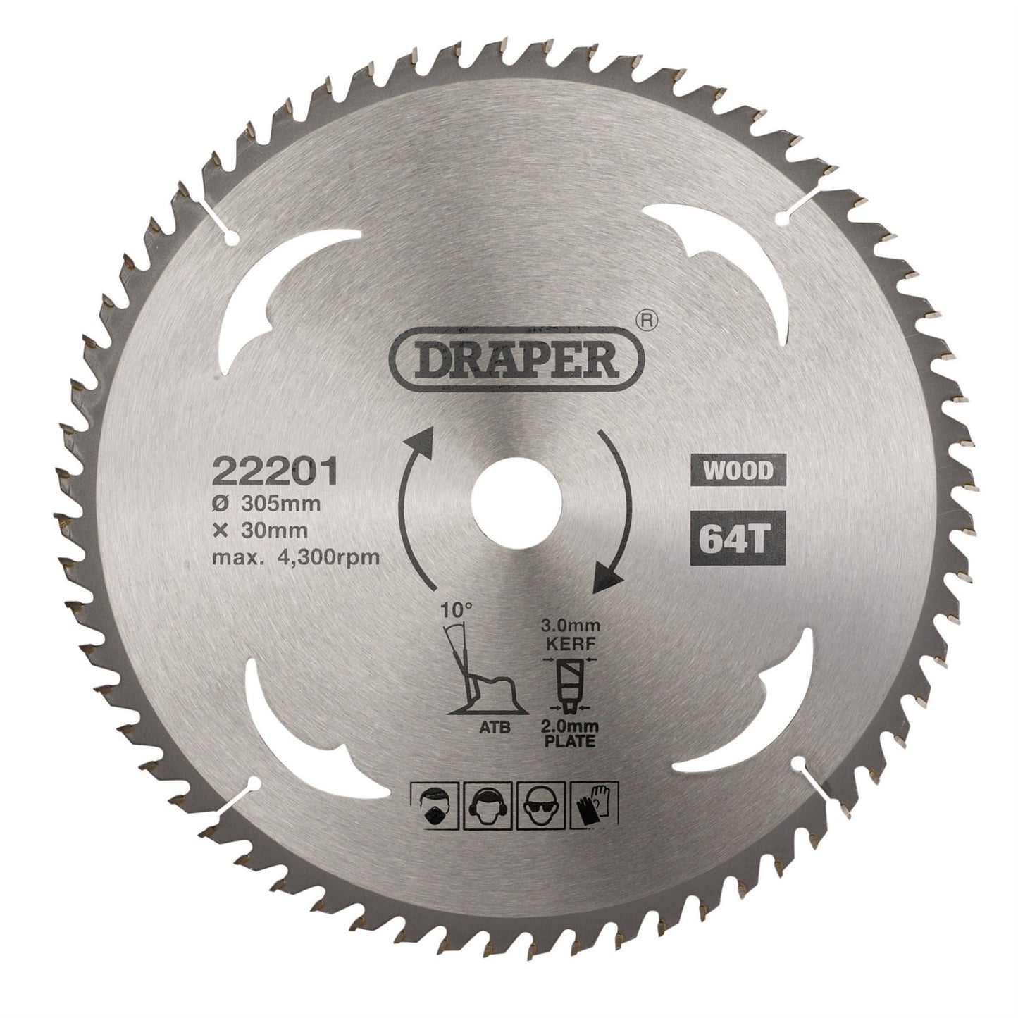 Draper 22201 TCT Circular Saw Blade for Wood 305 x 30mm 64T Draper