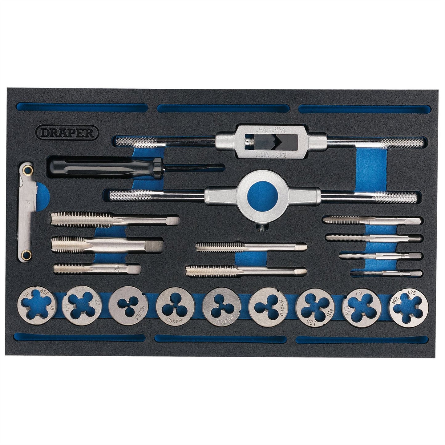 Draper 63520 Combination Tap and Die Set - Metric and BSP in EVA Foam Insert Tray 22 Piece Draper
