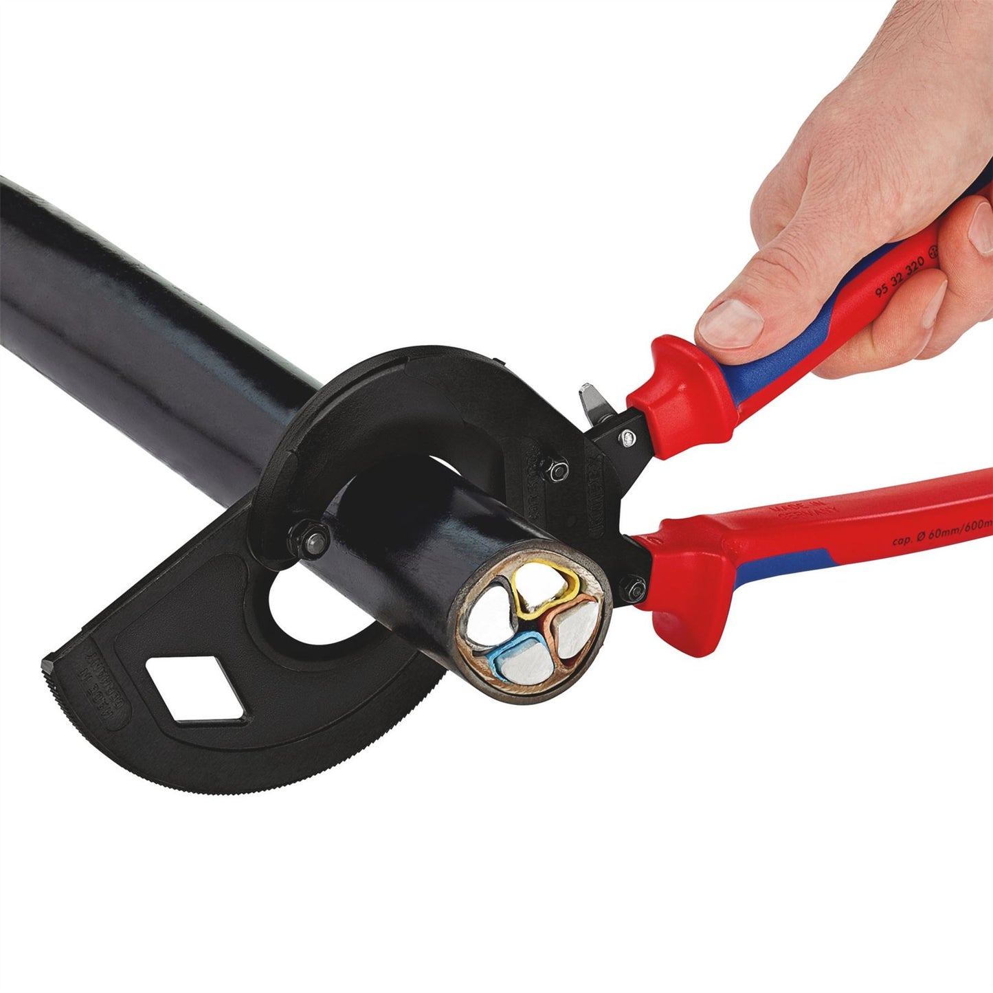 Knipex 25882 95 32 320 Cable Cutter ratchet principle 3-stage with multi-component grips black atramentized 320mm Knipex