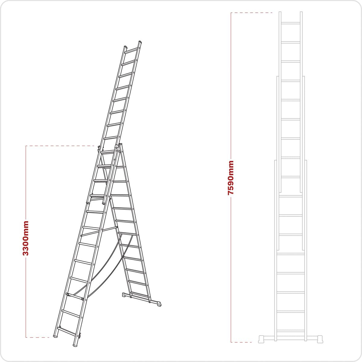 Sealey ACL312 Aluminium Extension Combination Ladder 3x12 EN 131 Sealey