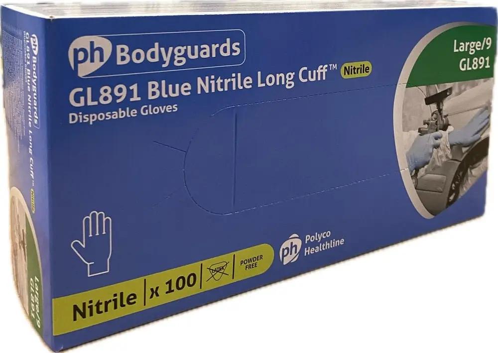 10 Boxes 1000 Bodyguards Long Cuff Blue Nitrile Disposable Gloves Large GL891 Bodyguards