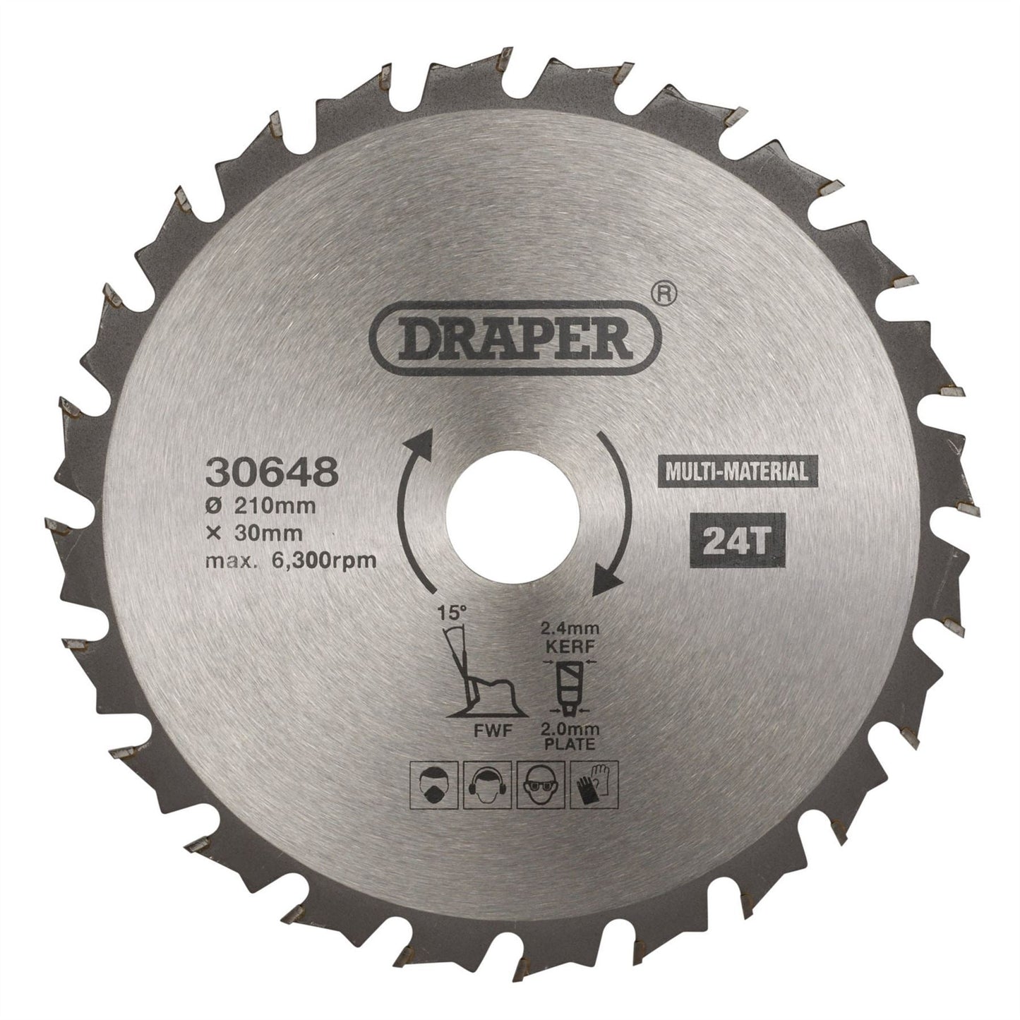 Draper 30648 TCT Multi-Purpose Circular Saw Blade 210 x 30mm 24T Draper
