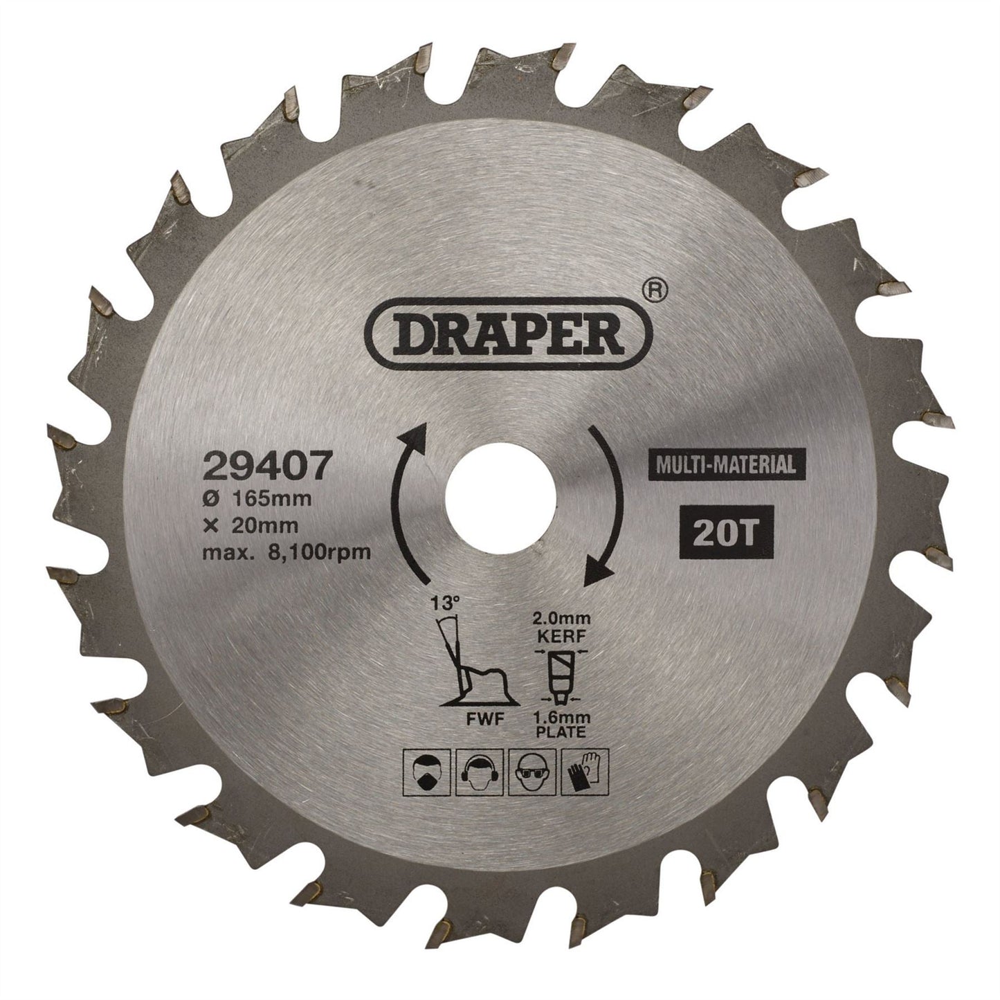Draper 29407 TCT Multi-Purpose Circular Saw Blade 165 x 20mm 20T Draper