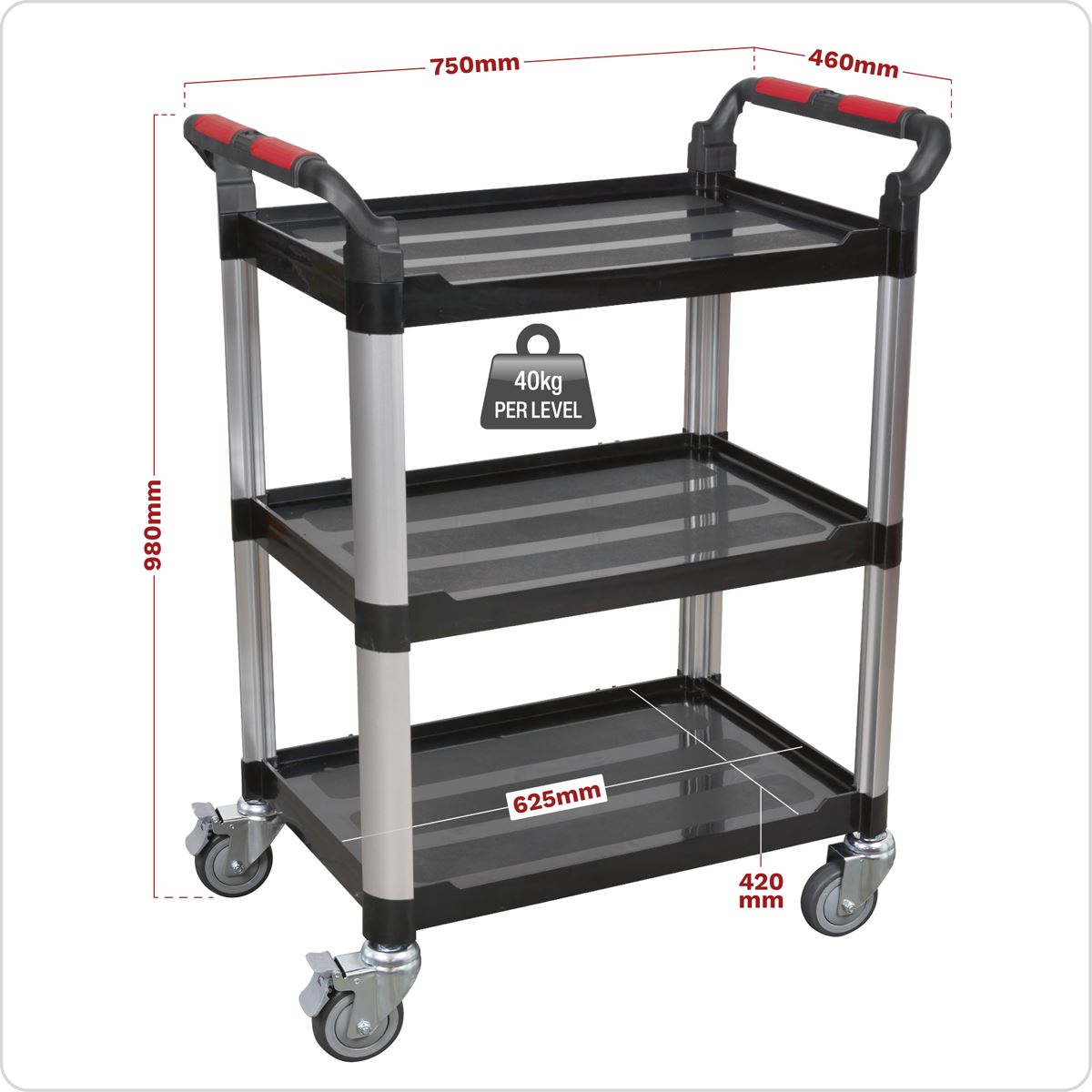 Sealey CX309 Workshop Trolley 3-Level Composite - 3 Wall Sealey