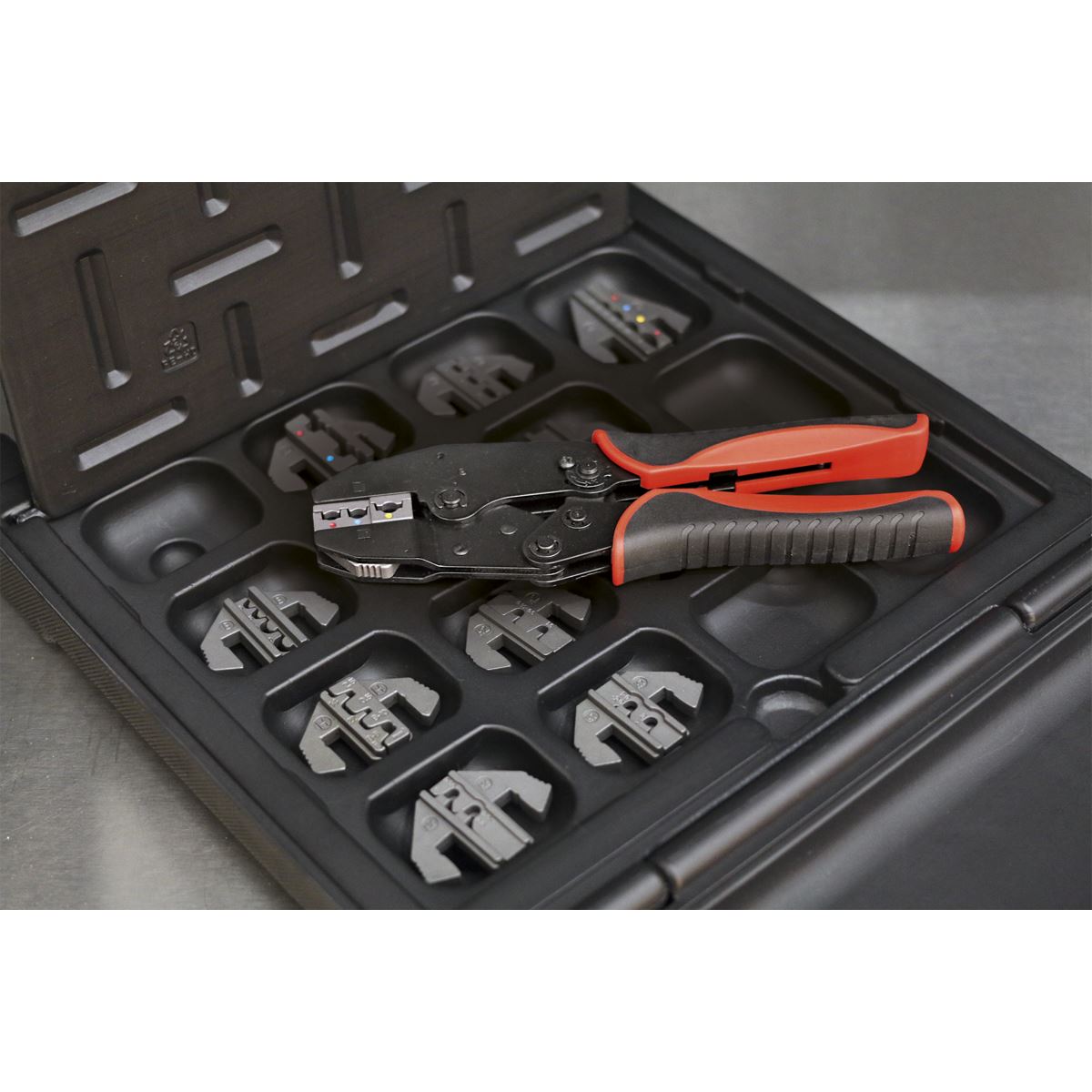 Sealey AK3858COMBO Ratchet Crimping Tool with Jaws and Storage Case Sealey