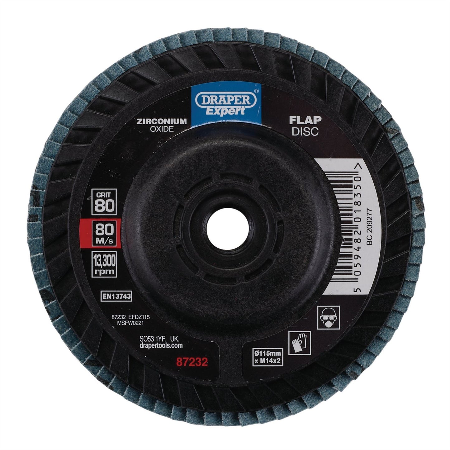 Draper 87232 Expert Zirconium Oxide Flap Disc 115mm M14 80 Grit Draper