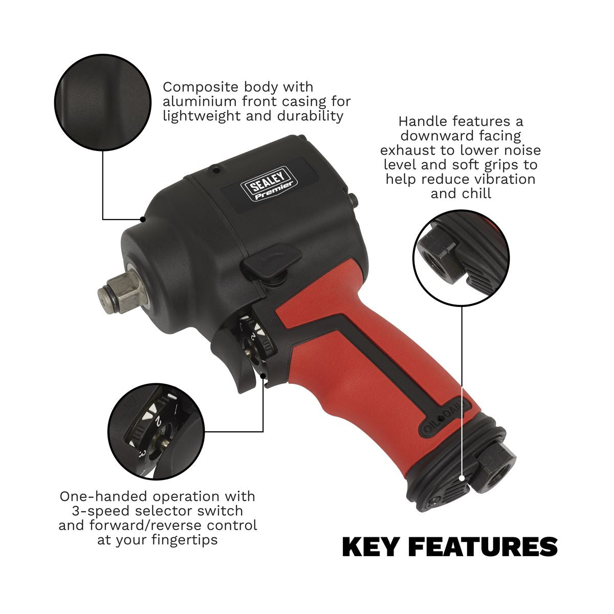 Sealey SA6002S Air Impact Wrench 1/2"Sq Drive Stubby - Twin Hammer Sealey