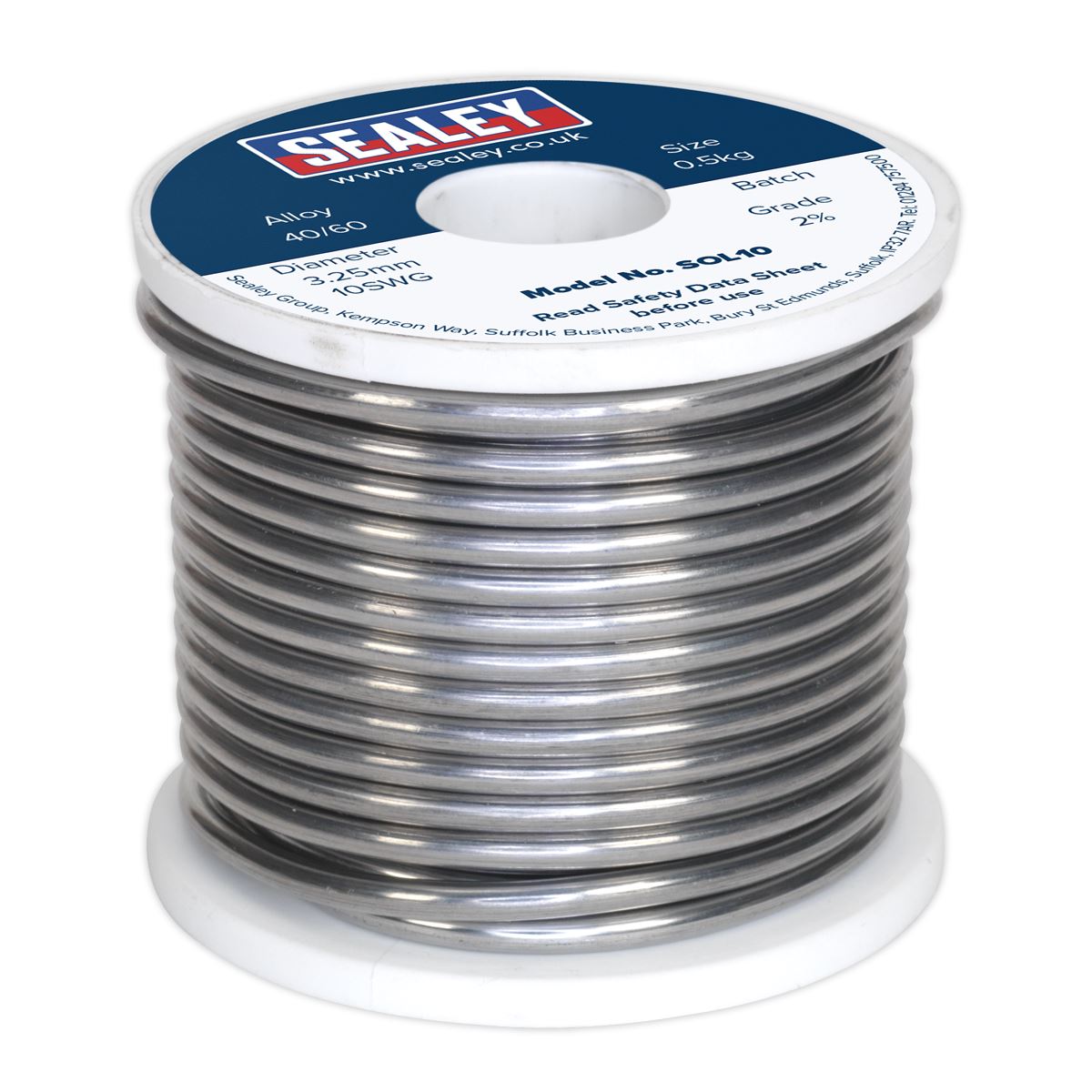 Sealey SOL10 Solder Wire Quick Flow 3.25mm/10SWG 40/60 0.5kg Reel Sealey