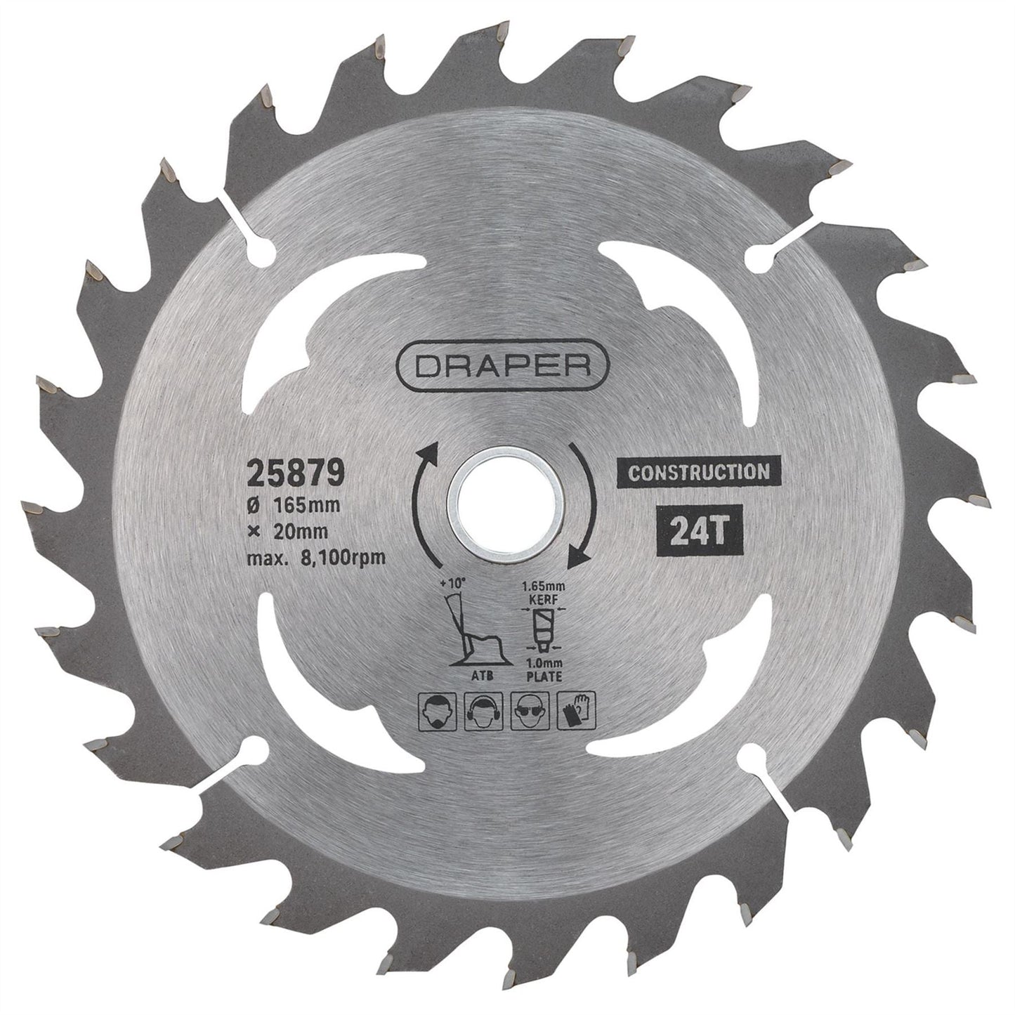 Draper 25879 TCT Cordless Construction Circular Saw Blade for Wood & Composites 165 x 20mm 24T Draper