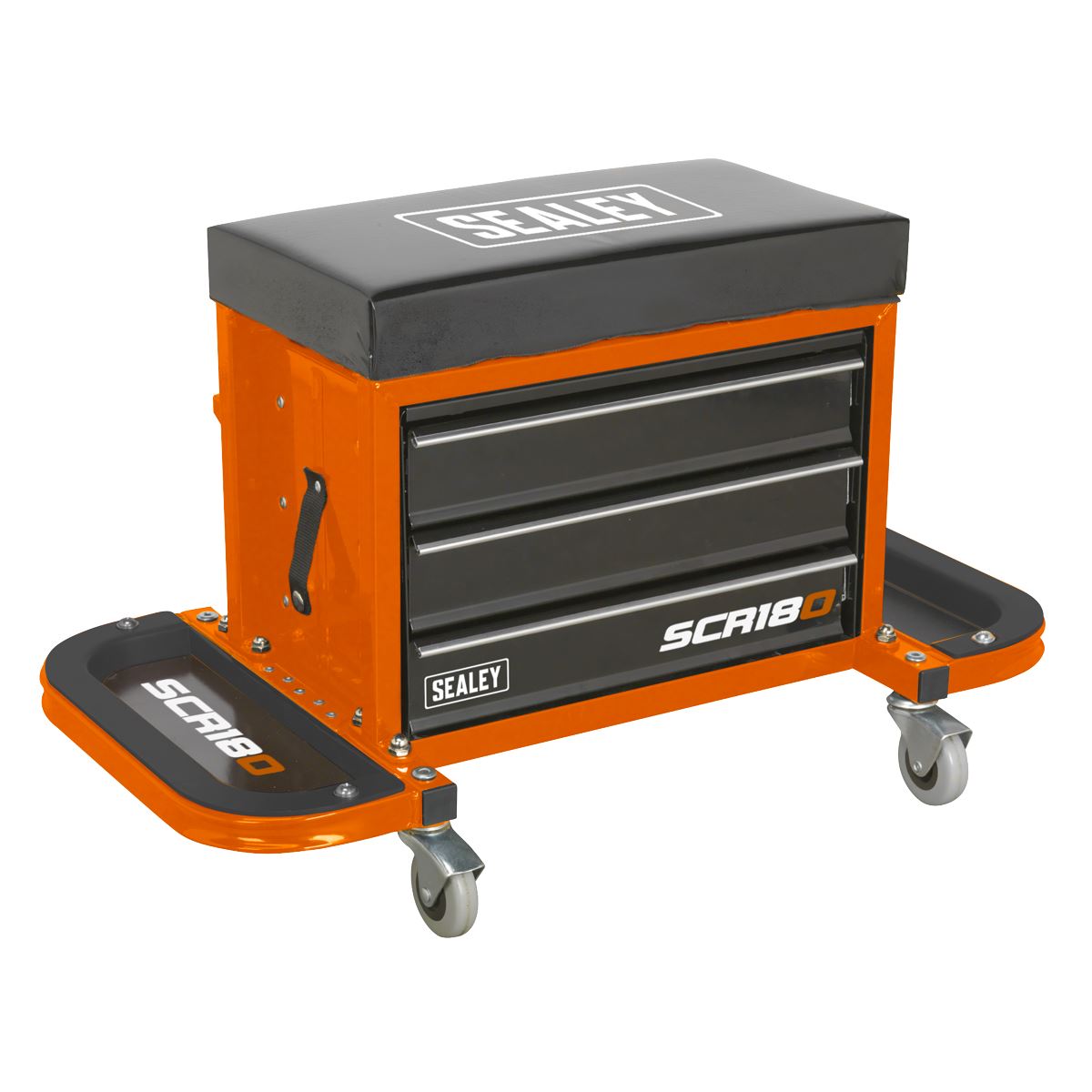 Sealey SCR18O Mechanic's Utility Seat & Toolbox - Orange Sealey