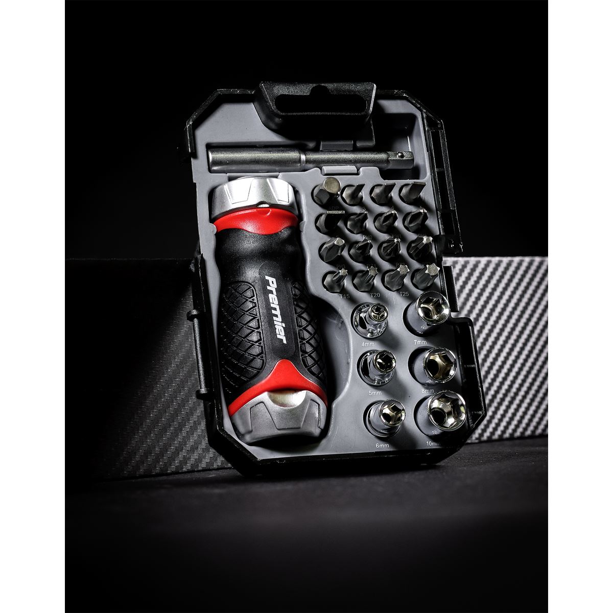 Sealey AK64906 Fine Tooth Ratchet Screwdriver Socket & Bit Set 24pc Stubby Sealey