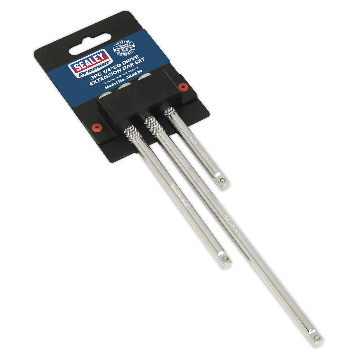Sealey AK6330 Extension Bar Set 3pc 1/4"Sq Drive Sealey
