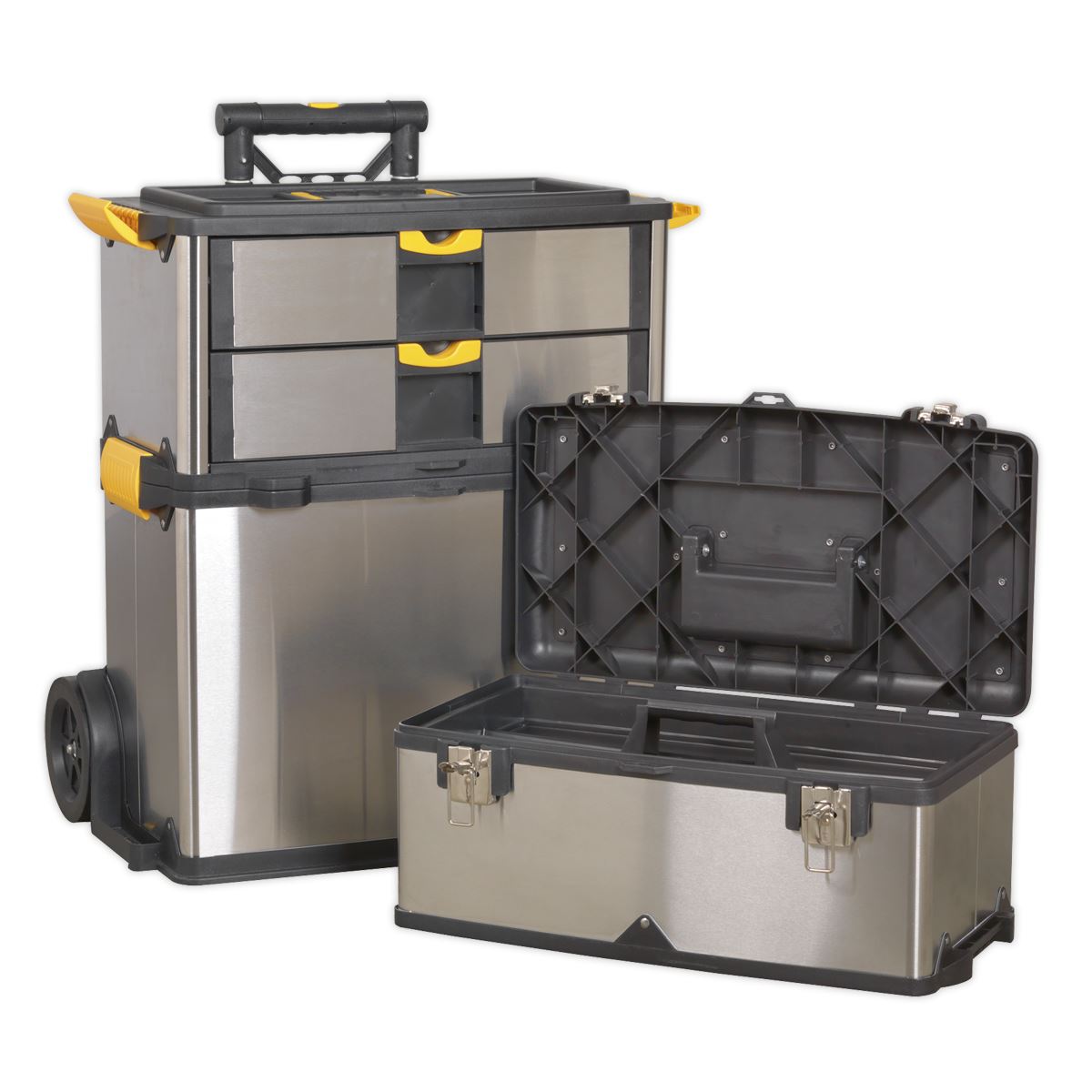 Sealey AP855 Mobile Stainless Steel/Composite Toolbox - 3 Compartment Sealey