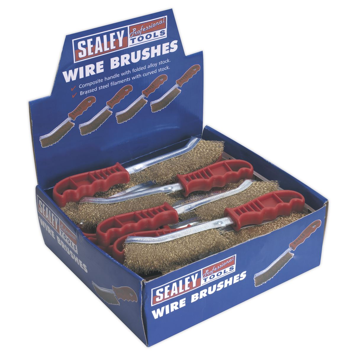 Sealey WB05DB24 Wire Brush Brassed Steel Plastic Handle Display Box of 24 Sealey