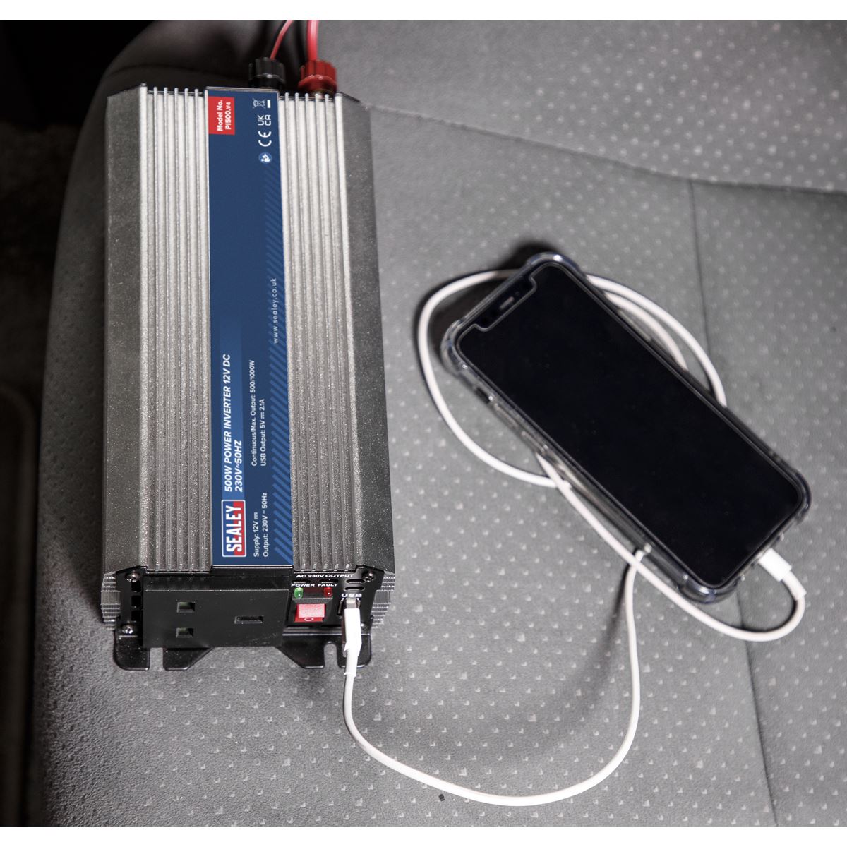 Sealey PI500 Power Inverter 500W 12V DC - 230V ~ 50Hz Sealey
