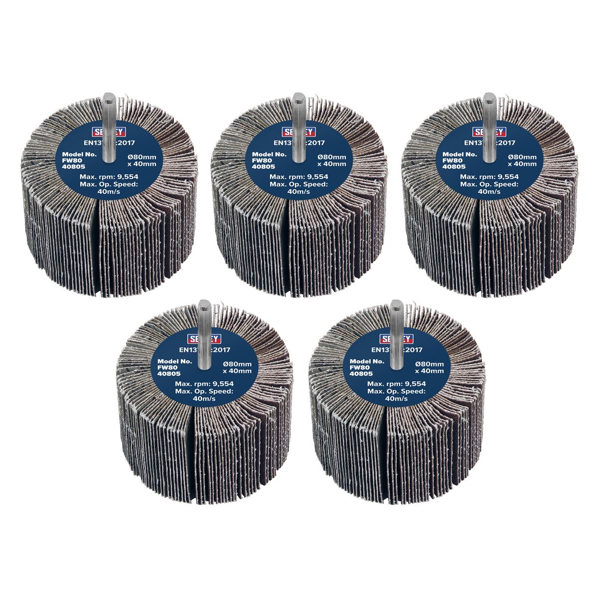 Sealey FW8040805 Abrasive Flap Wheel Ø80 x 40mm 80Grit Ø6mm Shaft - Pack of 5 Sealey