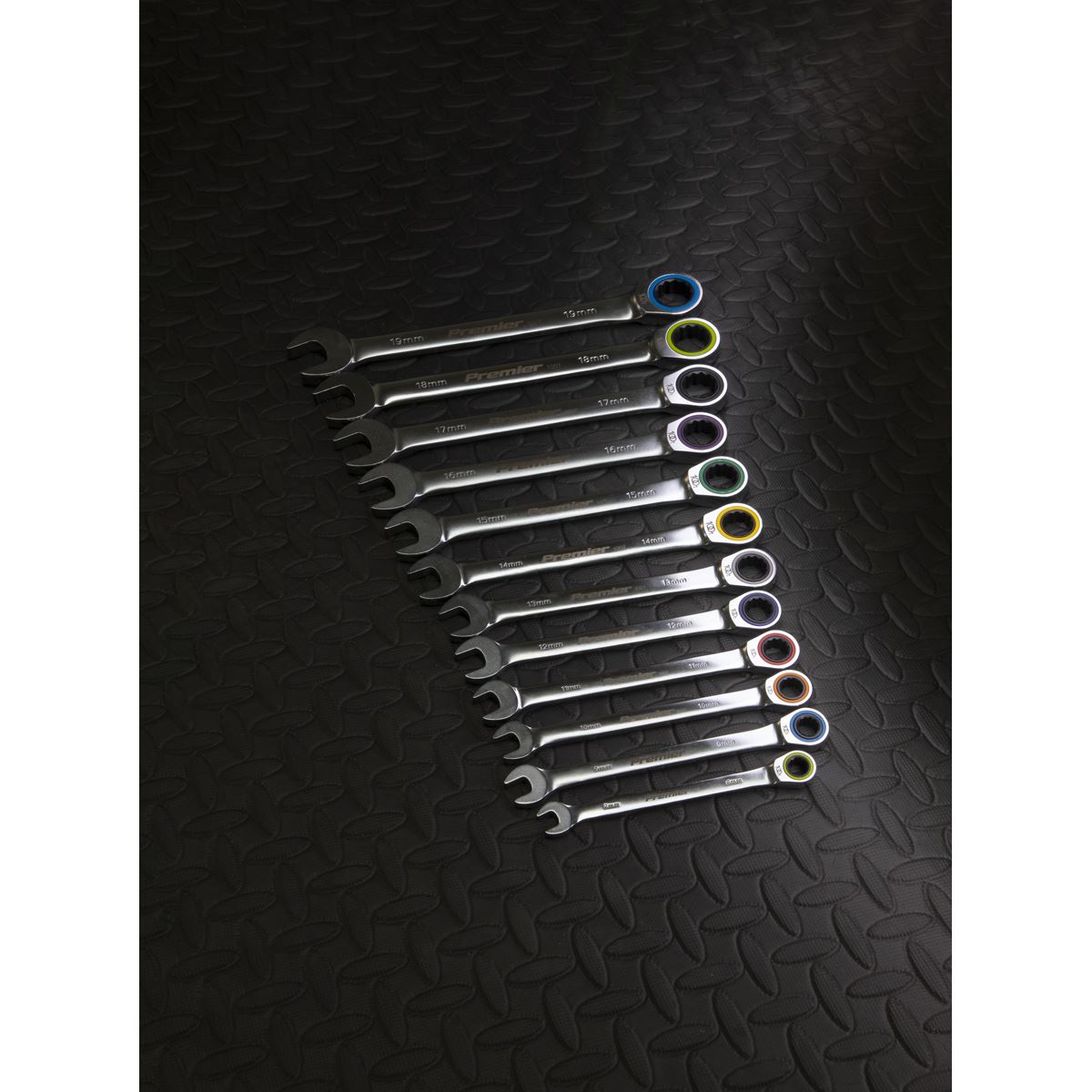 Sealey AK63949 Combination Ratchet Spanner Set 12pc Metric - Premier Platinum Sealey