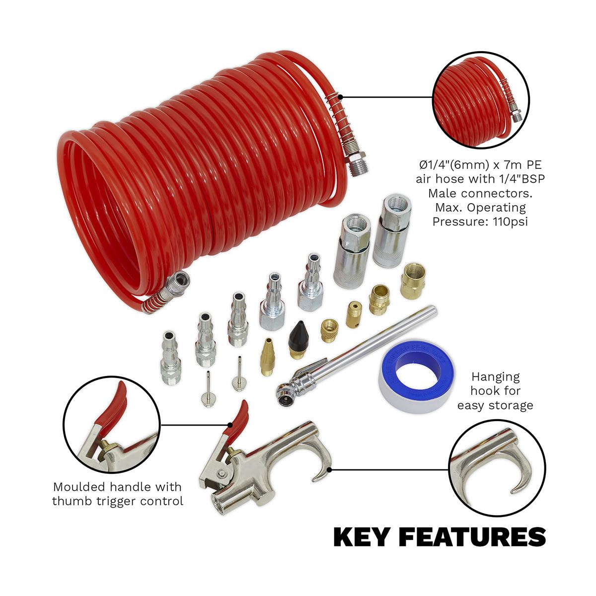 Sealey SA320K Air Blow Gun Kit 19pc Sealey