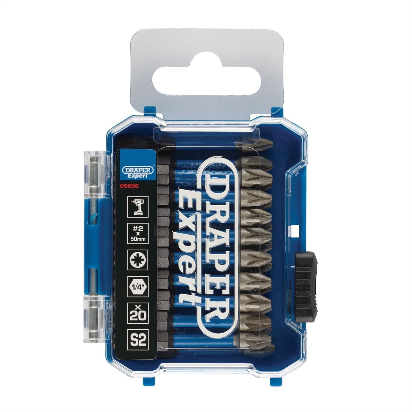 Draper 05696 Expert PZ-Type Impact Screwdriver Bits No.2 x 50mm 1/4" Hex Pack of 20 Draper
