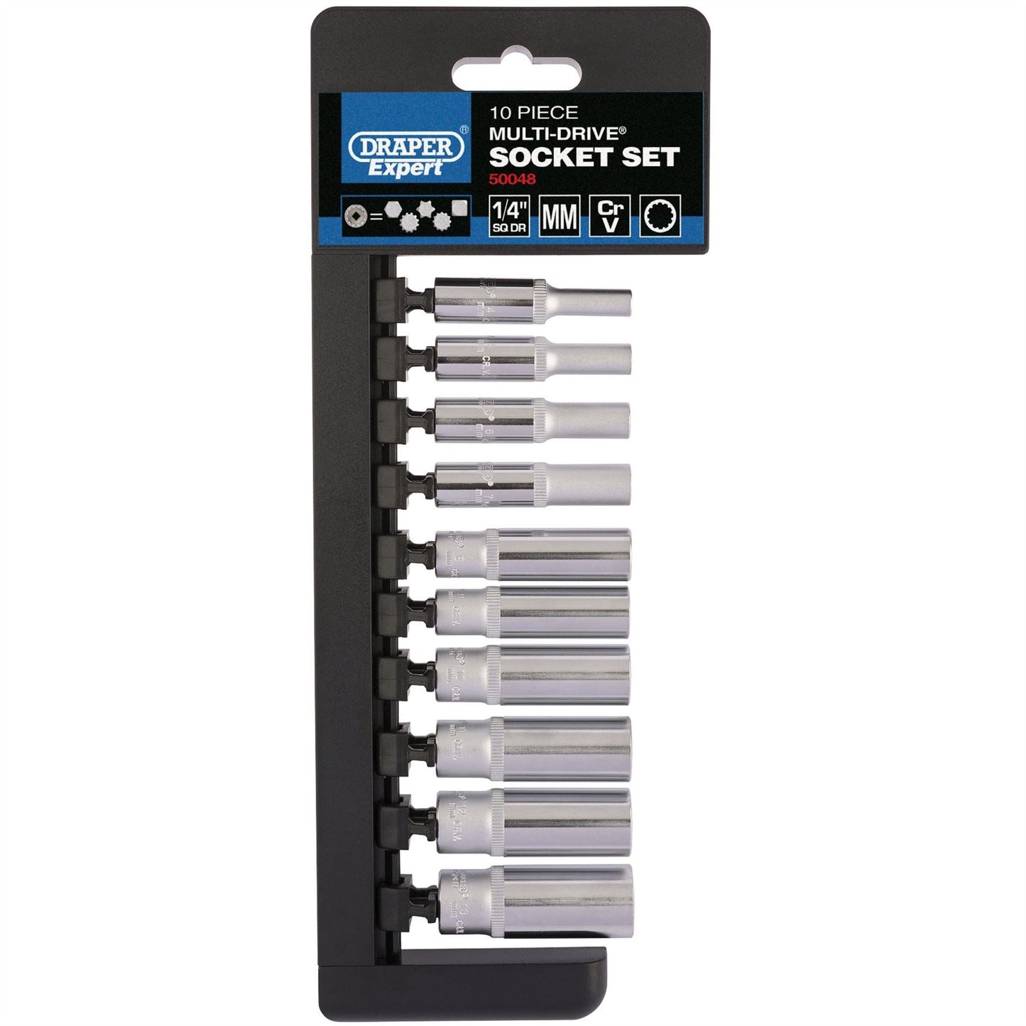 Draper 50048 Multi-Drive® Metric Deep Socket Set 1/4" Sq. Dr. 10 Piece Draper