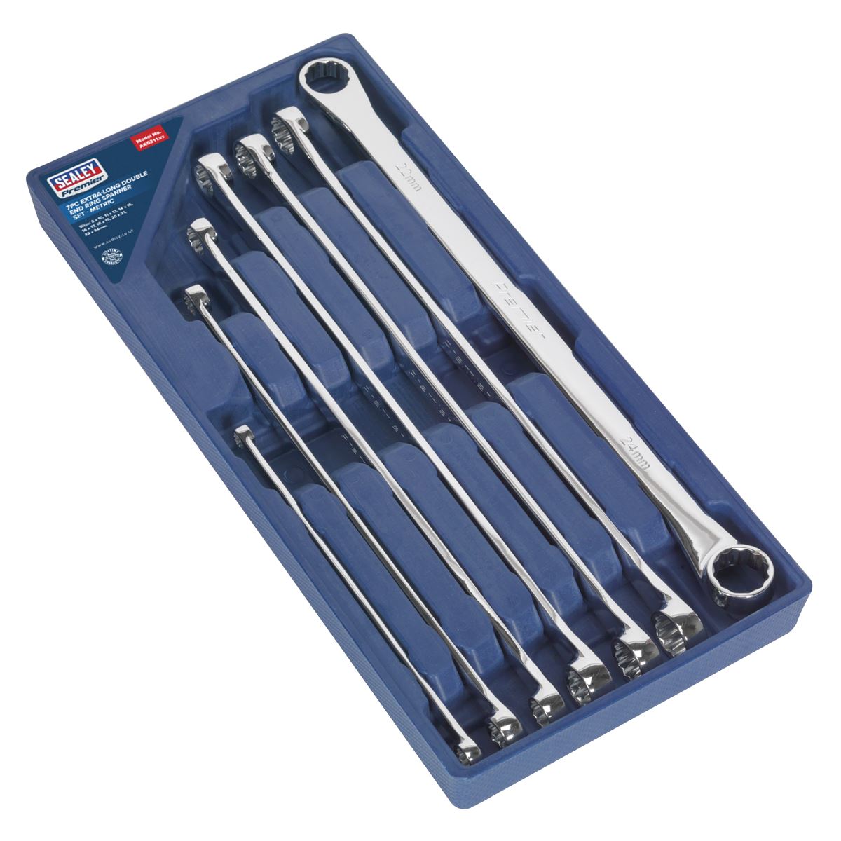 Sealey AK6311 Double End Ring Spanner Set 7pc Extra-Long Metric Sealey
