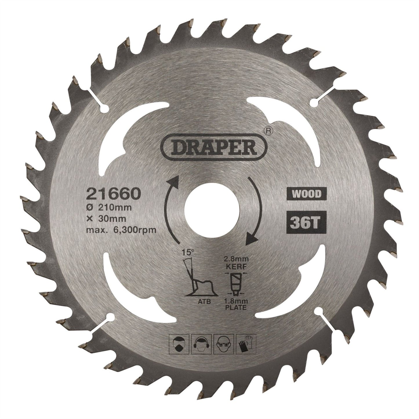 Draper 21660 TCT Circular Saw Blade for Wood 210 x 30mm 36T Draper