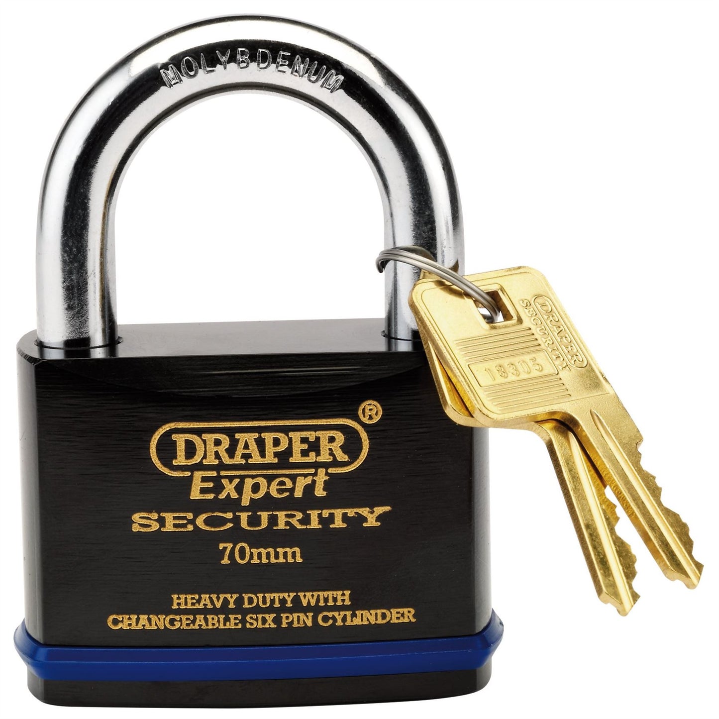 Draper 64195 Heavy Duty Padlock and 2 Keys with Super Tough Molybdenum Steel Shackle 70mm Draper