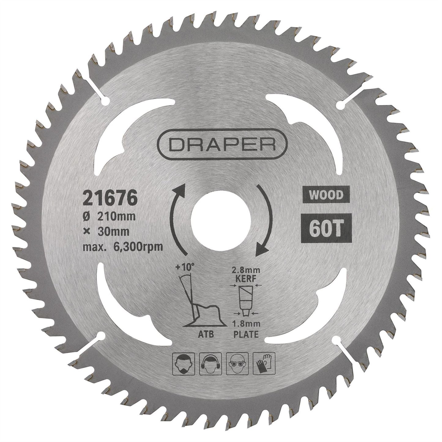 Draper 21676 TCT Circular Saw Blade for Wood 210 x 30mm 60T Draper