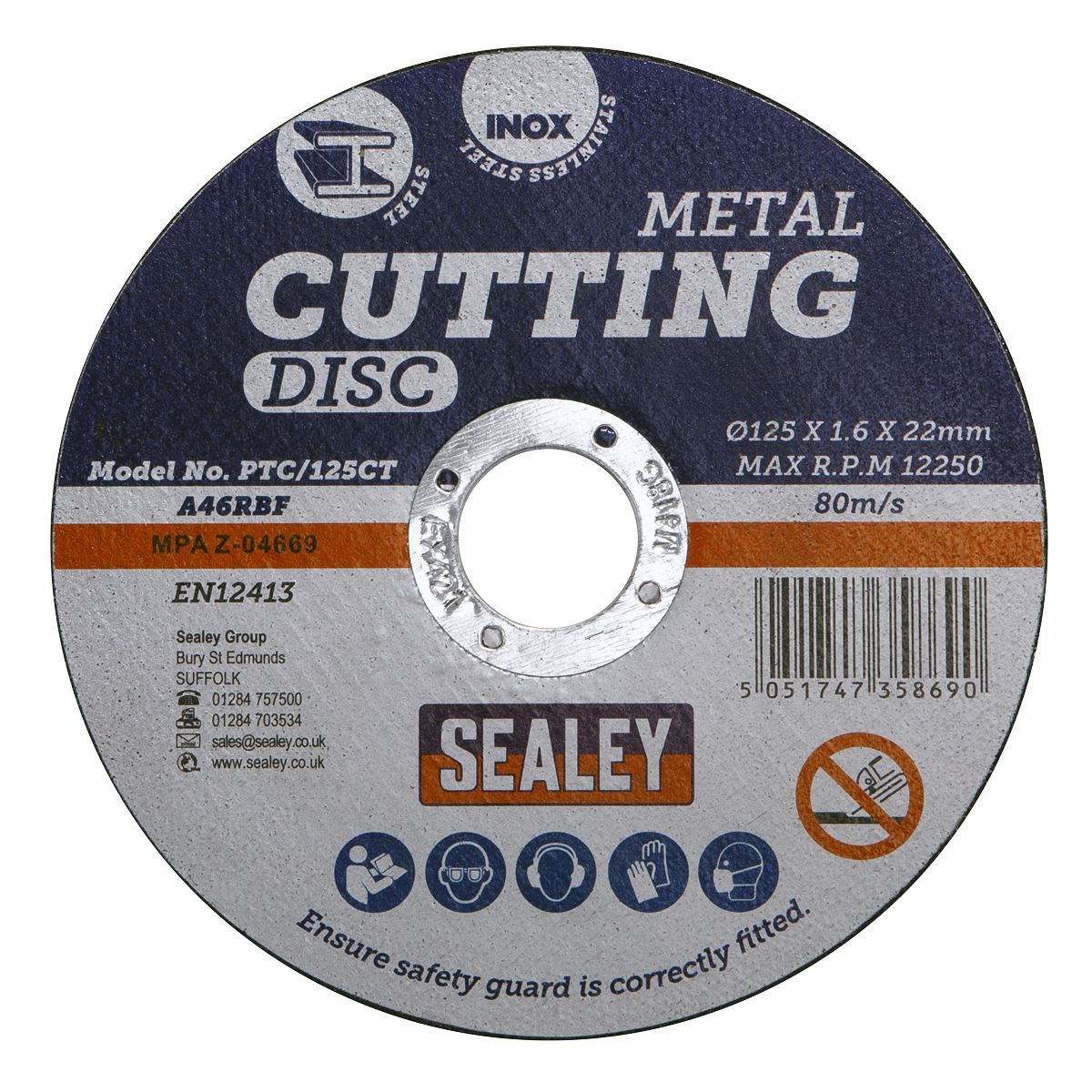 Sealey PTC/125CT Cutting Disc Ø125 x 1.6mm 22mm Bore Sealey