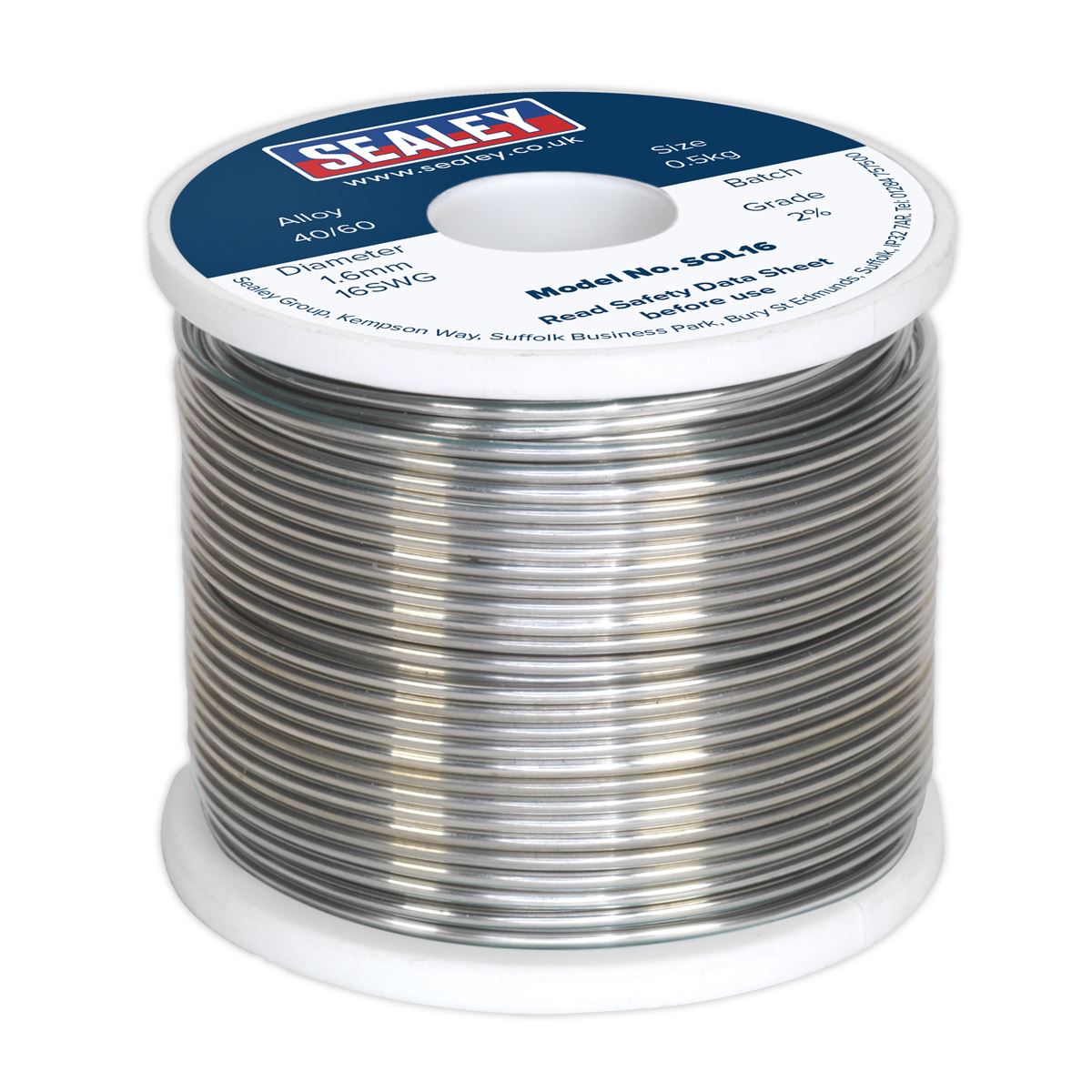 Sealey SOL16 Solder Wire Quick Flow 1.6mm/16SWG 40/60 0.5kg Reel Sealey