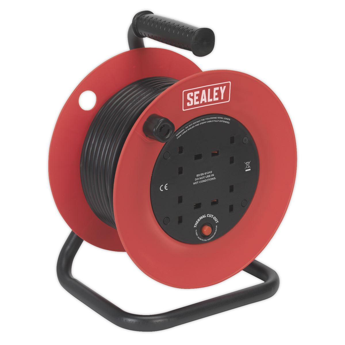 Sealey CR25/1.5 Cable Reel 25m 4 x 230V 1.5mm² Heavy-Duty Thermal Trip Sealey