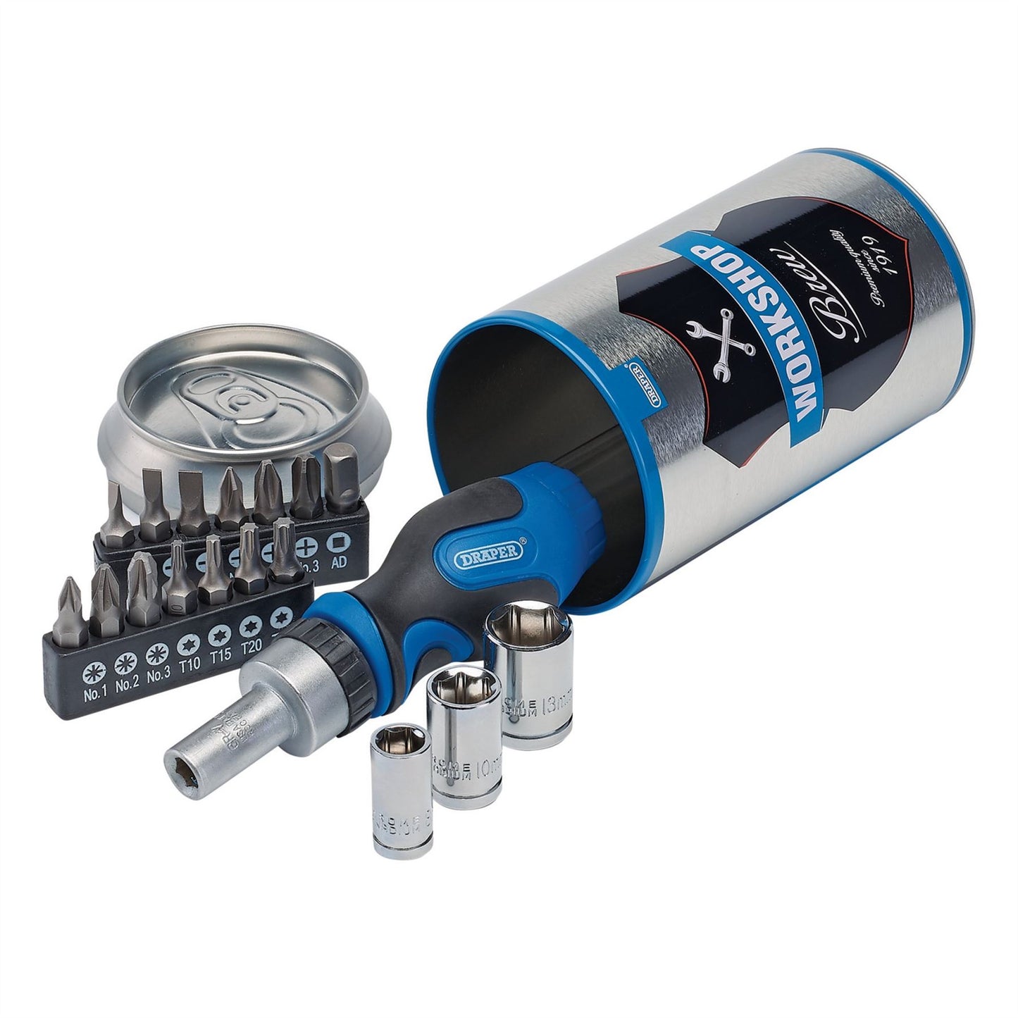 Draper 99413 Stubby Ratchet Screwdriver and Bit Set Special Edition - Workshop Brew 18 Piece Draper