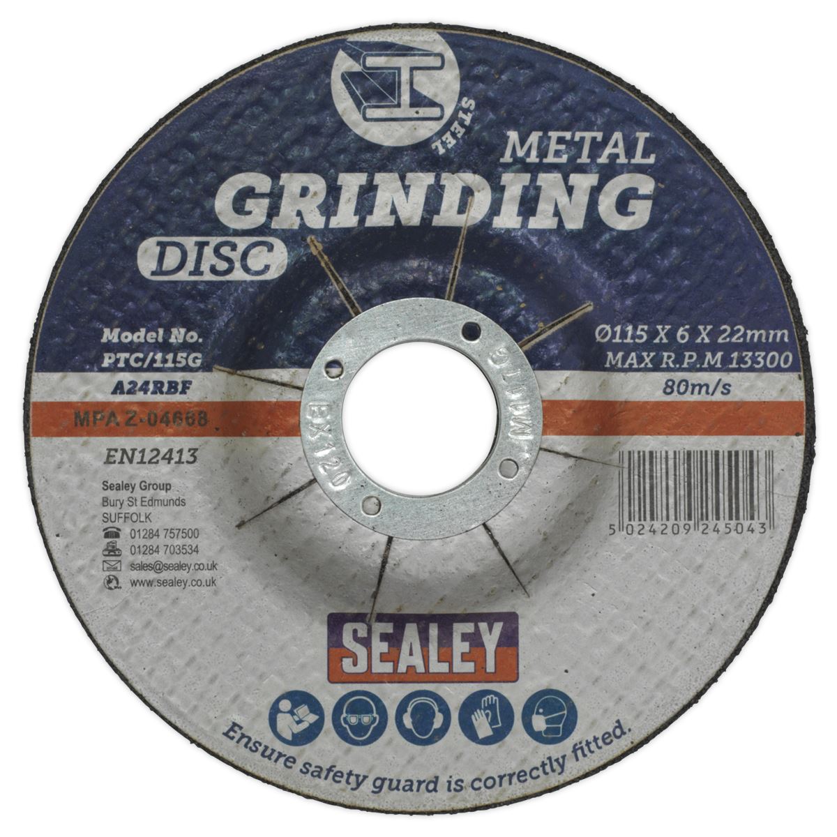Sealey PTC/115G Grinding Disc Ø115 x 6mm Ø22mm Bore Sealey