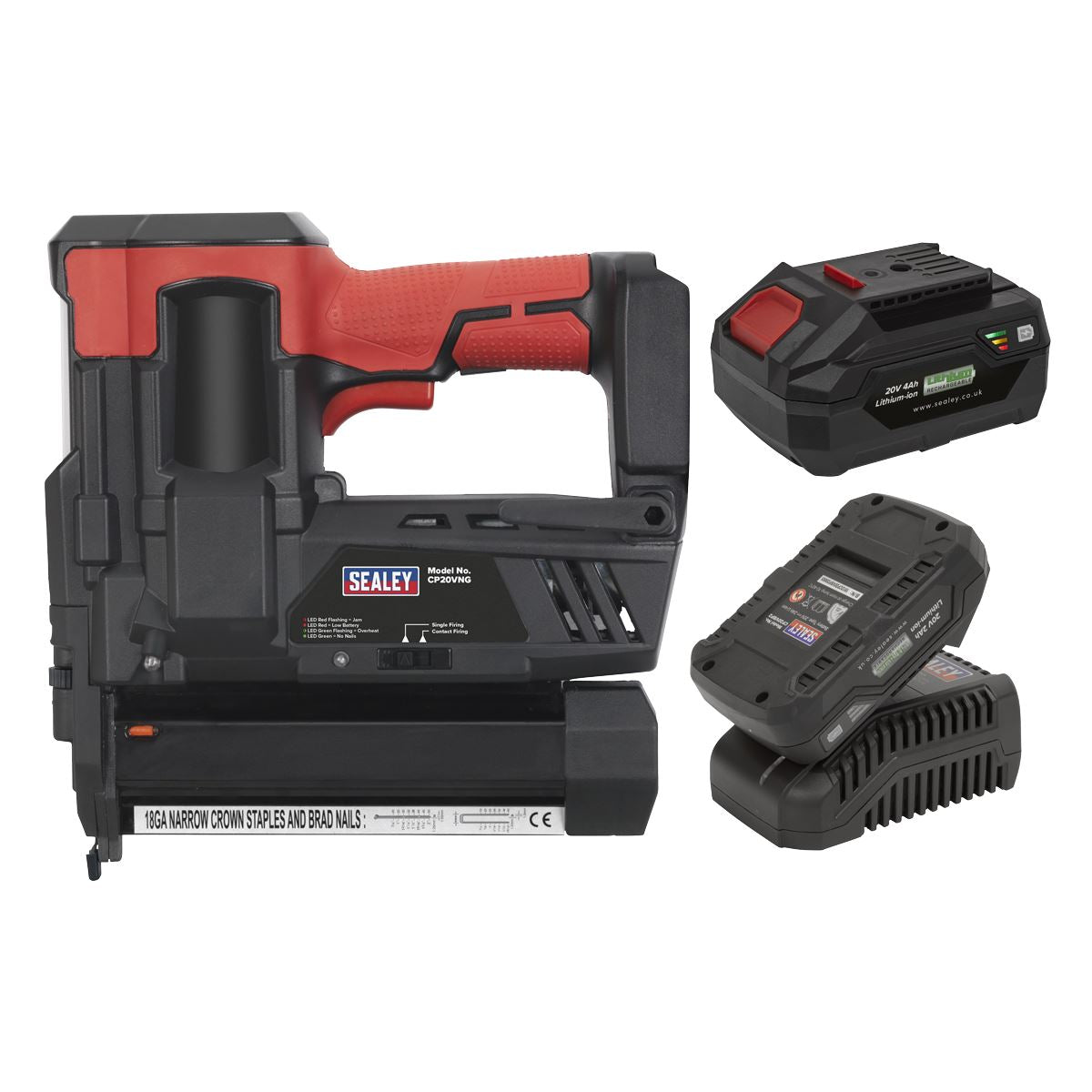 Sealey CP20VNGKIT Cordless Staple/Nail Gun Kit 18G 20V SV20 Series - 2 Batteries Sealey