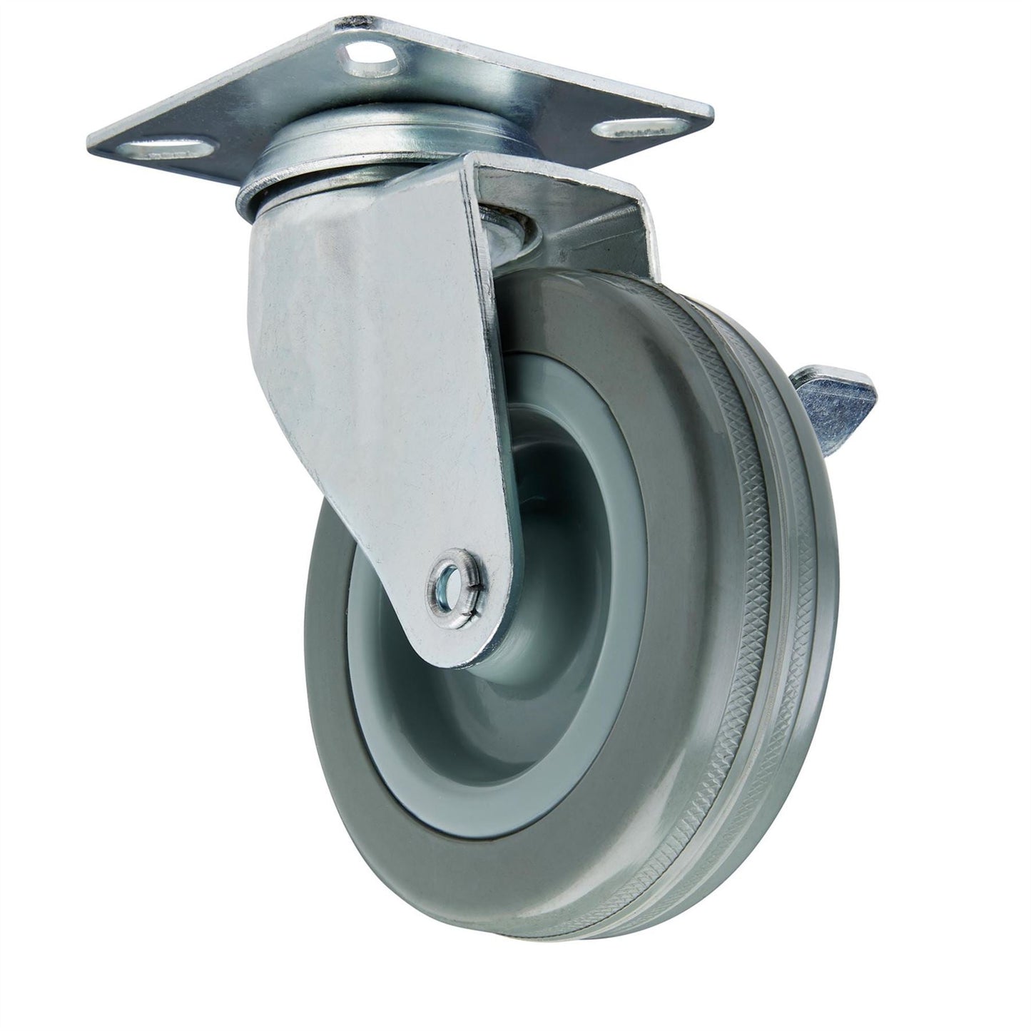 Draper 65479 Swivel Plate Fixing Rubber Castor with Brake 100mm Diameter S.W.L. 80kg Draper