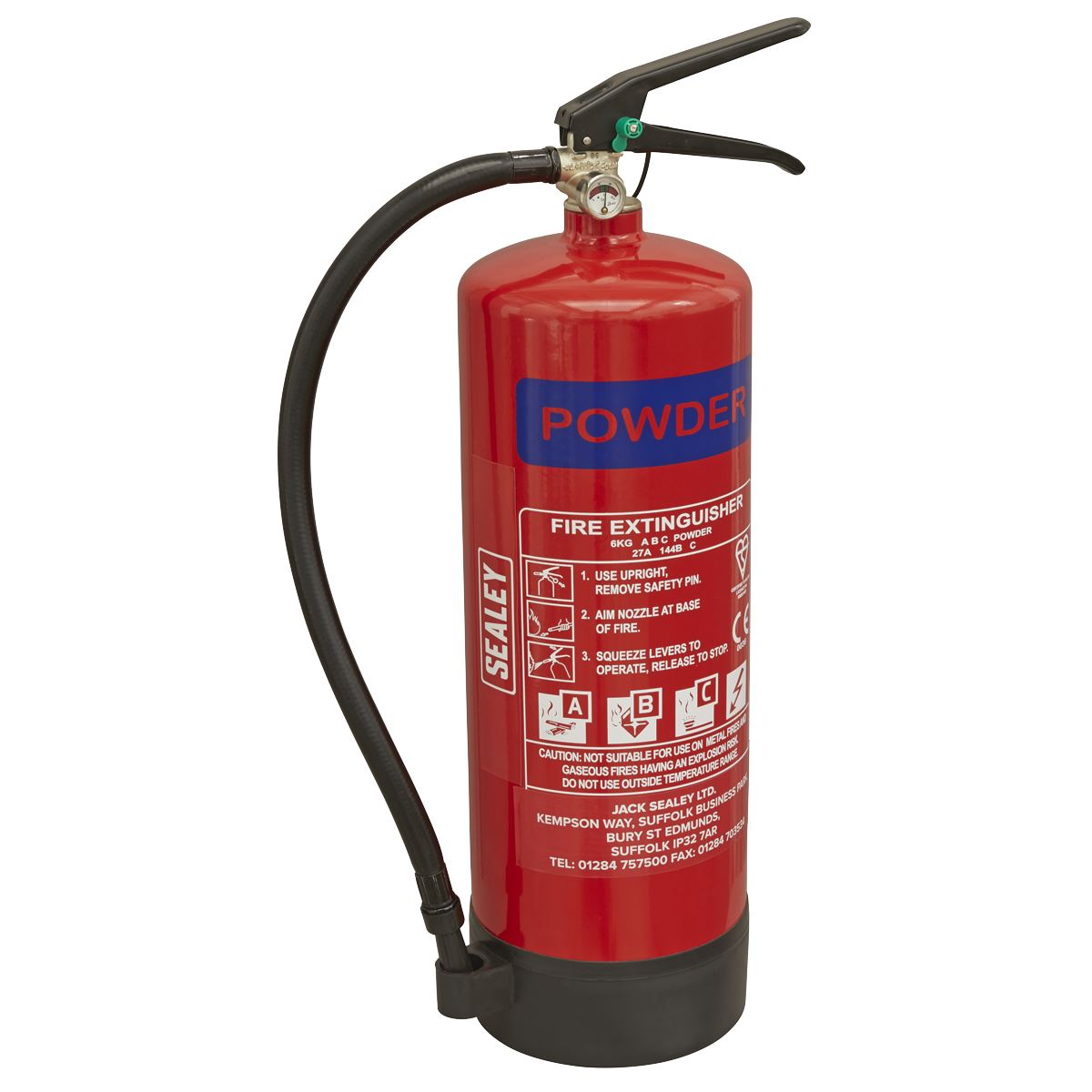 Sealey SDPE06 Fire Extinguisher 6kg Dry Powder Sealey