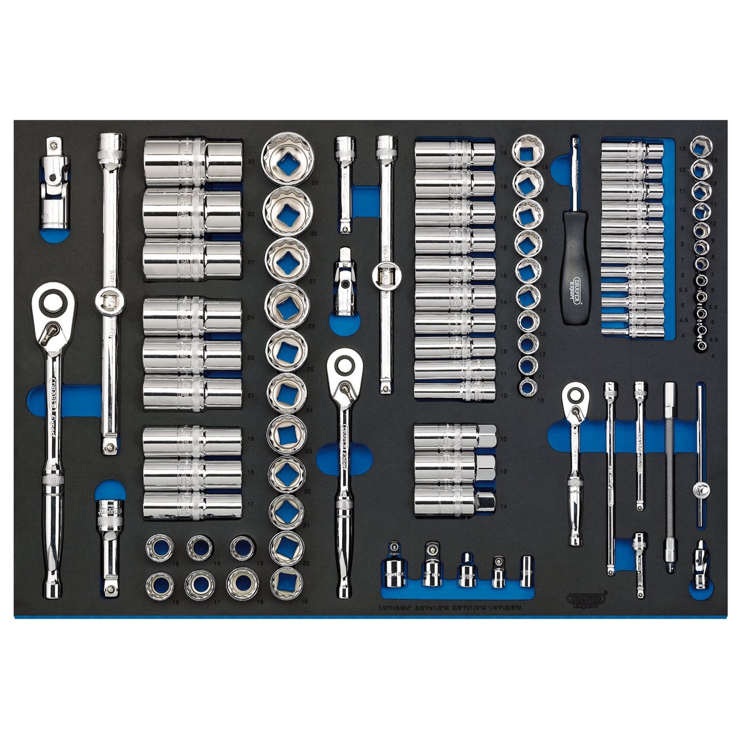 Draper 63539 Socket Set in Full Plus Drawer EVA Insert Tray 1/4" 3/8" & 1/2" 96 Piece Draper