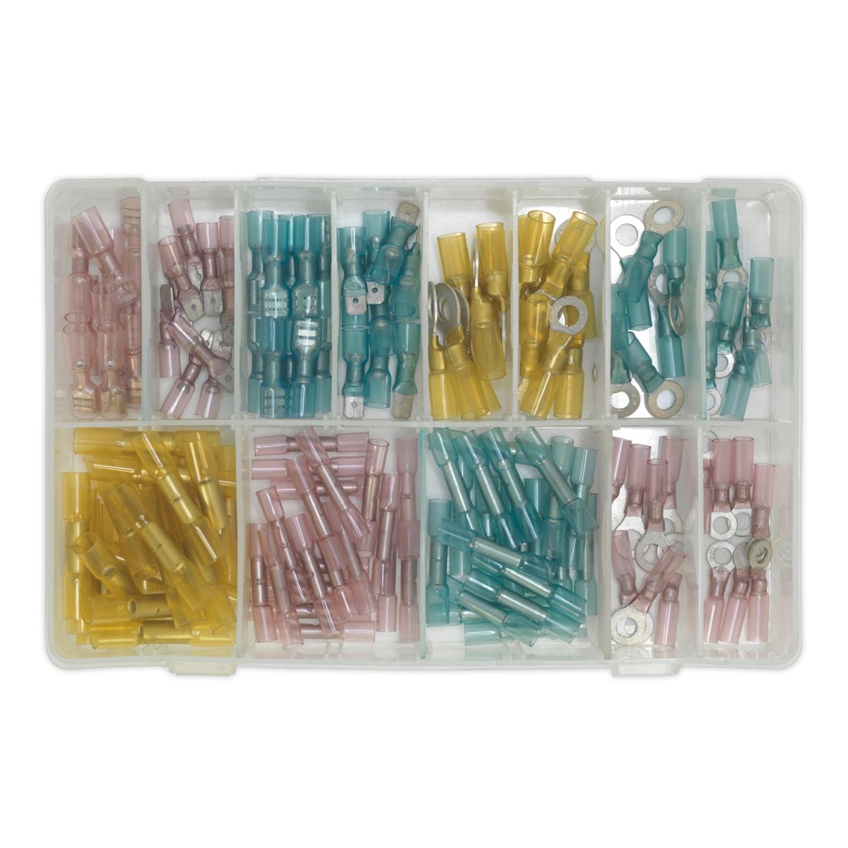 Sealey AB037HT Adhesive Lined Heat Shrink Terminal Assortment 142pc Blue Red & Yellow Sealey