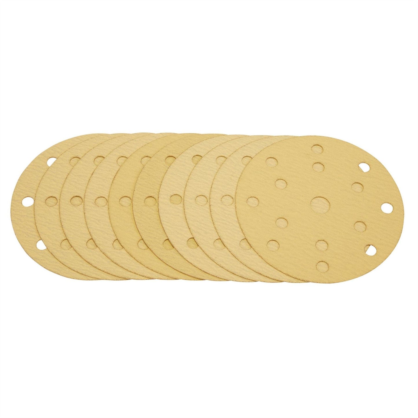Draper 08473 Gold Sanding Discs with Hook & Loop 150mm 120 Grit 15 Dust Extraction Holes Pack of 10 Draper