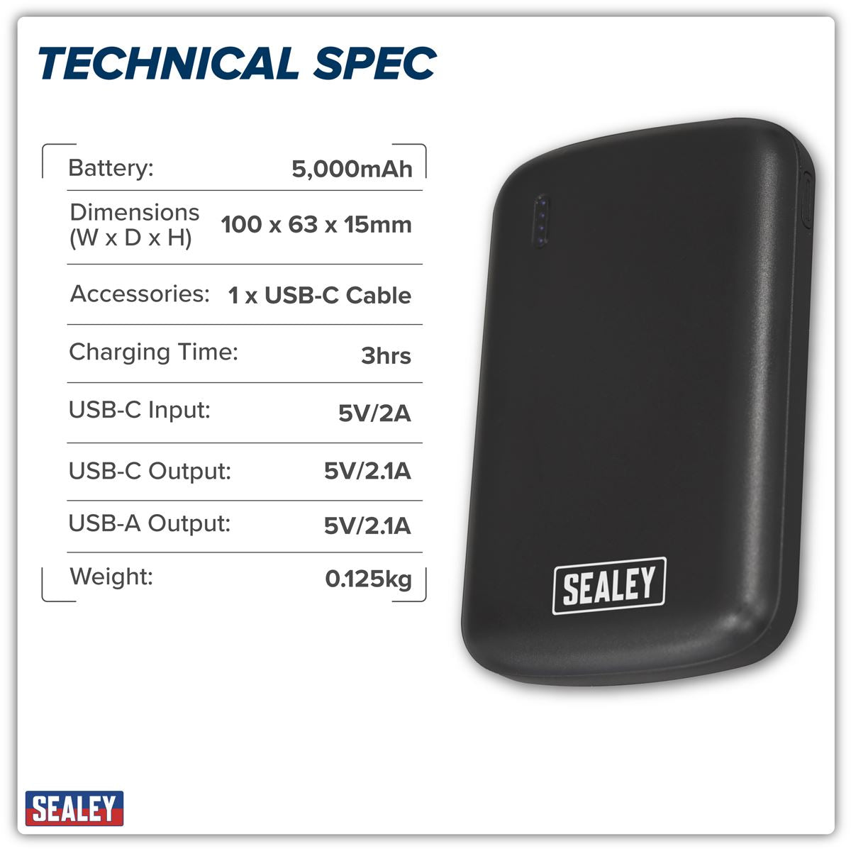 Sealey SPB103 Portable Power Bank 10W 5000mAh Sealey