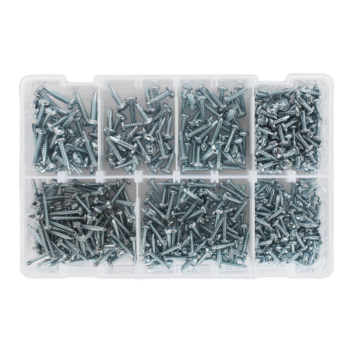 Sealey AB060SDS Self-Drilling Screw Assortment 500pc Pan Head Phillips Zinc Sealey