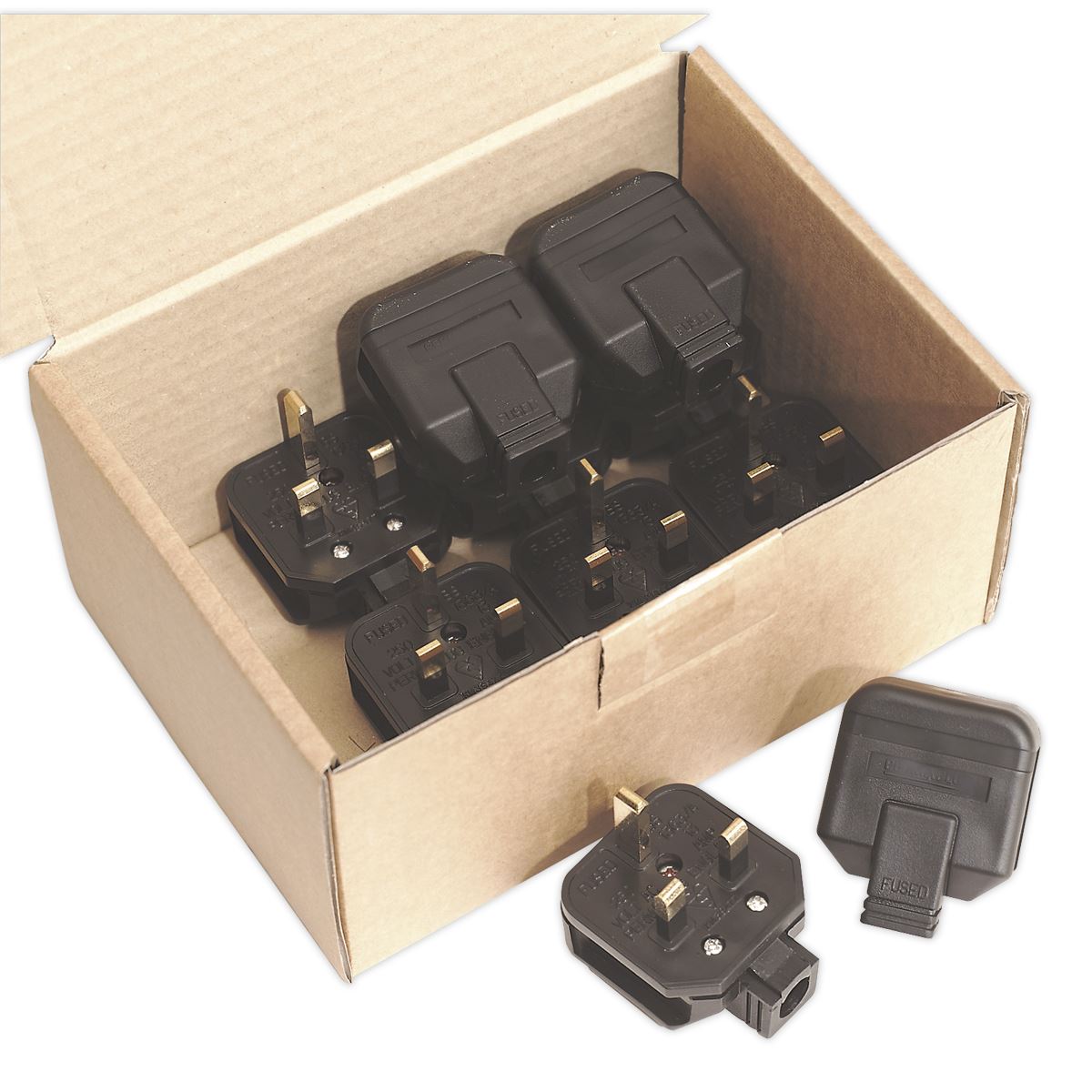 Sealey PL/13/3 Black 13A heavy-Duty Plug Pack of 10 Sealey