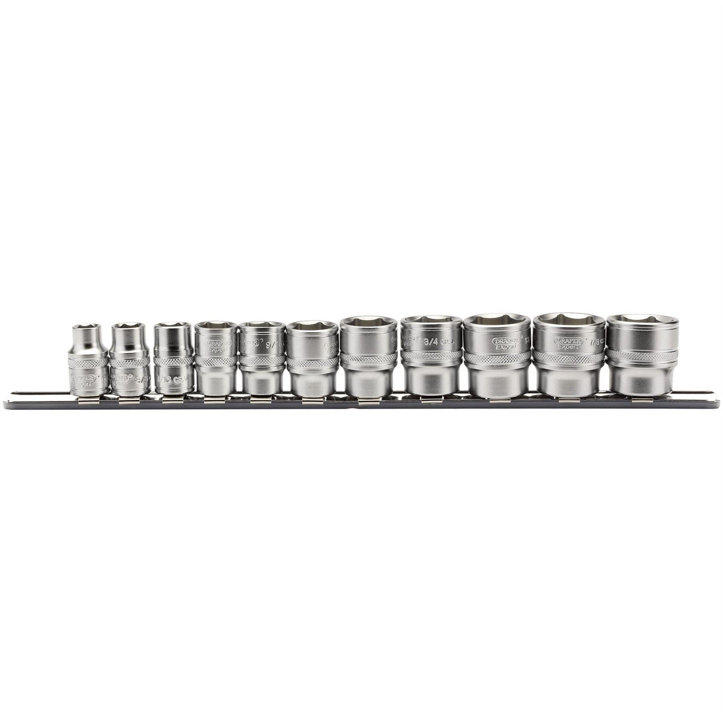 Draper 16493 Imperial Socket Set on a Metal Rail 3/8" Sq. Dr. 11 Piece Draper