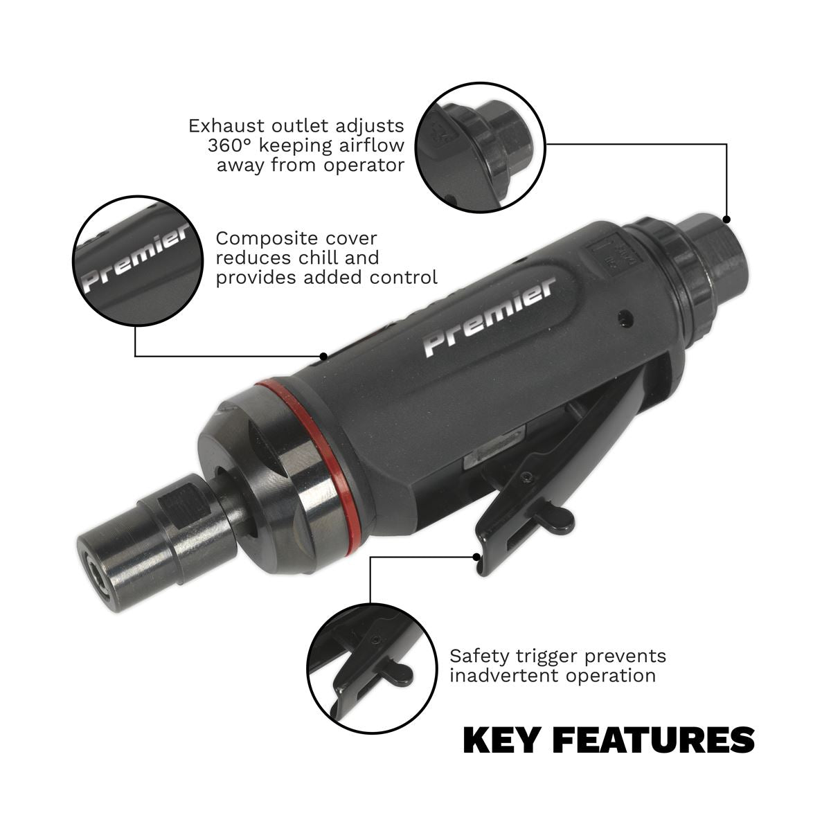 Sealey SA652 Air Die Grinder Midi Size Straight Premier Sealey