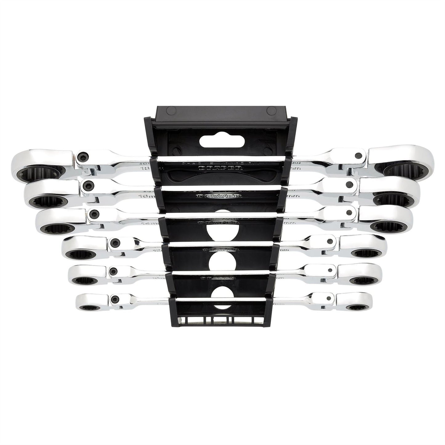 Draper 27762 HI-TORQ® Metric Flexible Head Double Ring Ratchet Spanner Set 6 Piece Draper