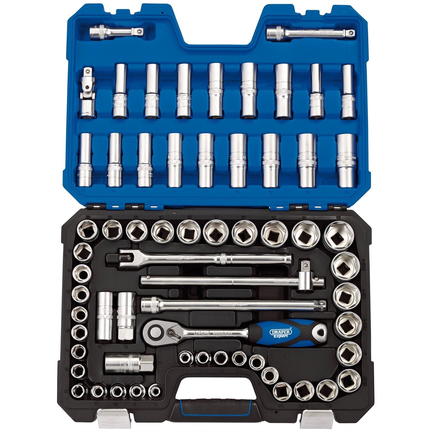 Draper 16456 Expert MM/AF Combined Socket Set 1/2" Sq. Dr. 63 Piece Draper