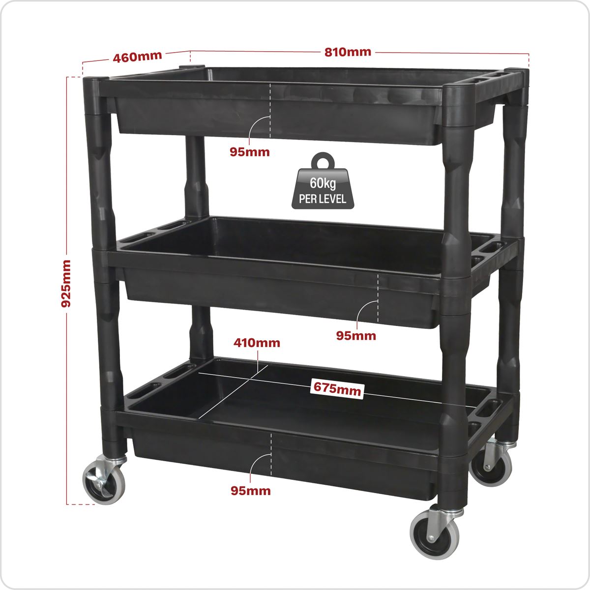 Sealey CX205 Trolley 3-Level Composite Heavy-Duty Sealey