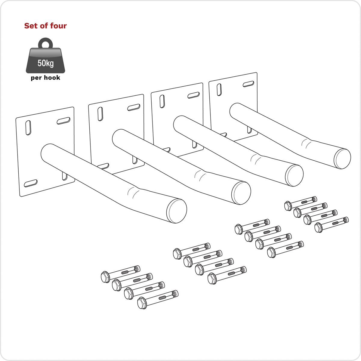 Sealey APWH Wall Mountable Storage Hooks - Set of 4 Sealey